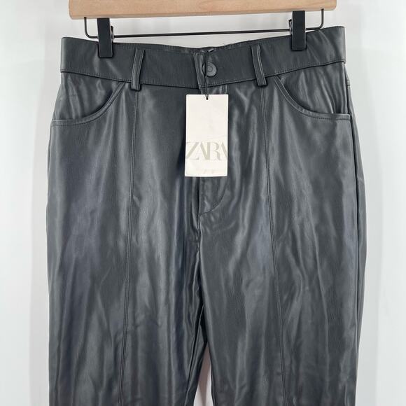 ZARA Faux Leather Pants Size Large Black Zipper Flare Vegan Mob Wife Bootcut NWT - Picture 10 of 14